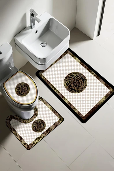 Modern Desenli 3'lü Banyo Paspas Takımı – Yıkanabilir Kaymaz Tabanlı Klozet Takımı KLZ0048 RENKLİ 60 X 90 - 1