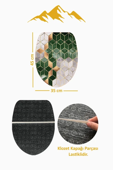 Modern Desenli 3'lü Banyo Paspas Takımı – Yıkanabilir Kaymaz Tabanlı Klozet Takımı KLZ0013 RENKLİ 60 X 90 - 4