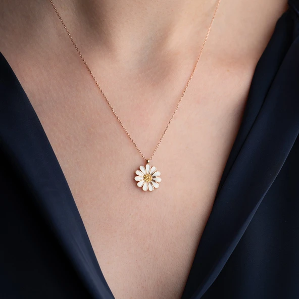 Vaoov 925 Ayar Gümüş Beyaz Papatya Kolye - Resim 4