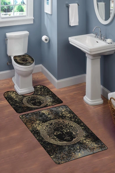 Modern Desenli 3'lü Banyo Paspas Takımı – Yıkanabilir Kaymaz Tabanlı Klozet Takımı KLZ0036 RENKLİ 60 X 90 - 2