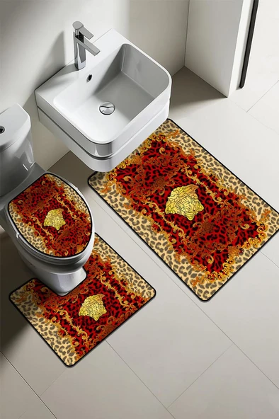 Modern Desenli Dijital Baskı 3’lü Banyo Paspas Takımı Yıkanabilir Kaymaz Tabanlı Klozet Takımı KLZ0042 RENKLİ 60 X 90 ürün görseli 1