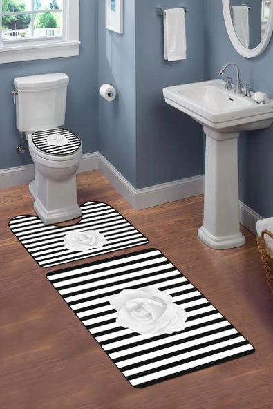 Modern Desenli 3'lü Banyo Paspas Takımı – Yıkanabilir Kaymaz Tabanlı Klozet Takımı KLZ0018 RENKLİ 60 X 90 - 2