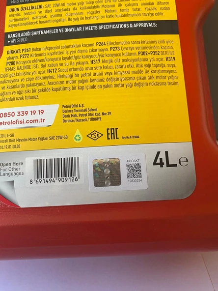 Petrol Ofisi 20W-50 LPG Uyumlu LPG'li Araçlara Özel Motor Yağı (01/2025 Üretim) - 4
