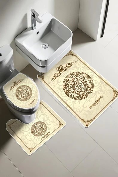 Modern Desenli 3'lü Banyo Paspas Takımı – Yıkanabilir Kaymaz Tabanlı Klozet Takımı KLZ0049 RENKLİ 60 X 90 - 1