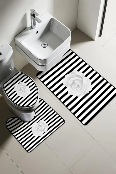 Modern Desenli 3'lü Banyo Paspas Takımı – Yıkanabilir Kaymaz Tabanlı Klozet Takımı KLZ0018 RENKLİ 60 X 90 - 1