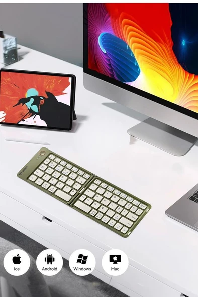 Torima TK-08 Yeşil Kablosuz Katlanabilir Şarjlı Taşınabilir Mini Bluetooth Klavye - Resim 4