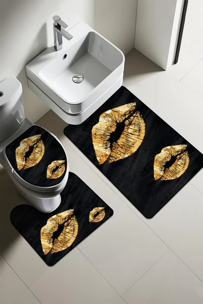 Modern Desenli 3'lü Banyo Paspas Takımı – Yıkanabilir Kaymaz Tabanlı Klozet Takımı KLZ0029 RENKLİ 60 X 90 - 1