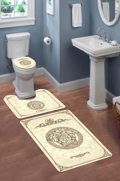 Modern Desenli 3'lü Banyo Paspas Takımı – Yıkanabilir Kaymaz Tabanlı Klozet Takımı KLZ0049 RENKLİ 60 X 90 - 2