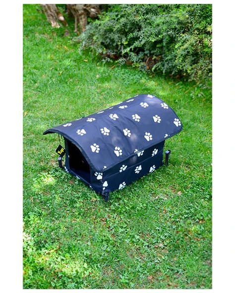 Yuga Pati Desenli Siyah Kedi Evi Isı ve Yağmur Korumalı - 4