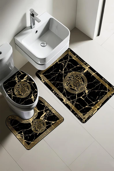Modern Desenli 3'lü Banyo Paspas Takımı – Yıkanabilir Kaymaz Tabanlı Klozet Takımı KLZ0040 RENKLİ 60 X 90 - 1