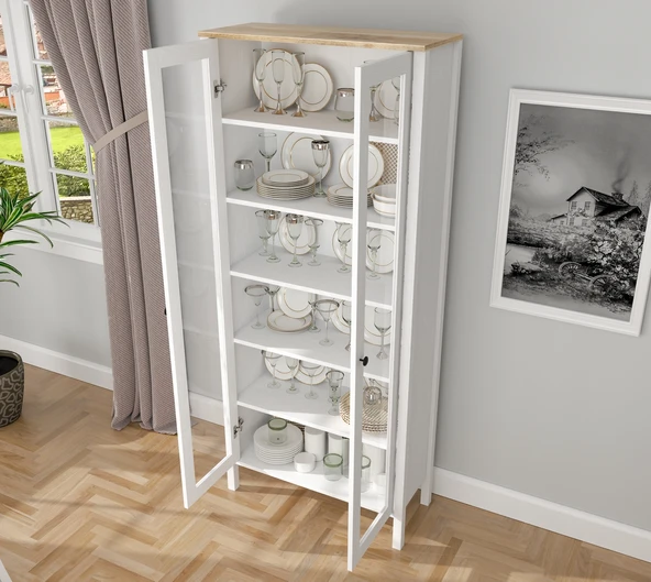 Hunerika Sarel Cam kapaklı vitrin/büfe - wood beyaz/legnano - 3