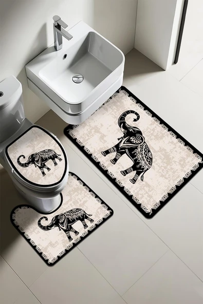 Modern Desenli 3'lü Banyo Paspas Takımı – Yıkanabilir Kaymaz Tabanlı Klozet Takımı KLZ0030 RENKLİ 60 X 90 - 1