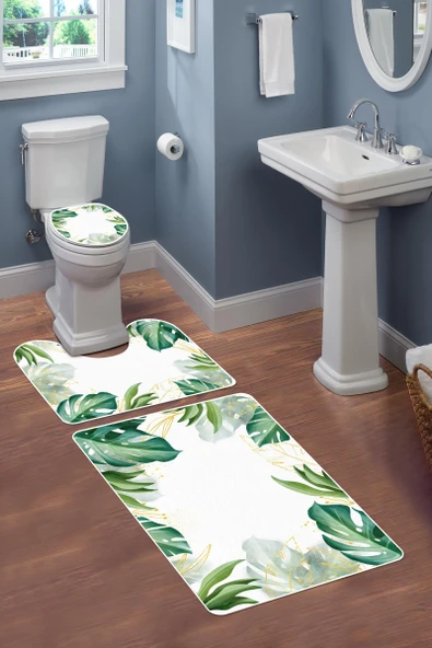 Modern Desenli 3'lü Banyo Paspas Takımı – Yıkanabilir Kaymaz Tabanlı Klozet Takımı KLZ0028 RENKLİ 60 X 90 - 2