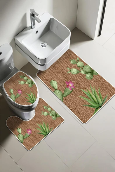 Modern Desenli Dijital Baskı 3’lü Banyo Paspas Takımı Yıkanabilir Kaymaz Tabanlı Klozet Takımı KLZ0020 RENKLİ 60 X 90 ürün görseli 1