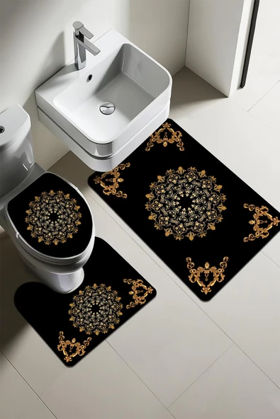 Modern Desenli 3'lü Banyo Paspas Takımı – Yıkanabilir Kaymaz Tabanlı Klozet Takımı KLZ0032 RENKLİ 60 X 90 - 1