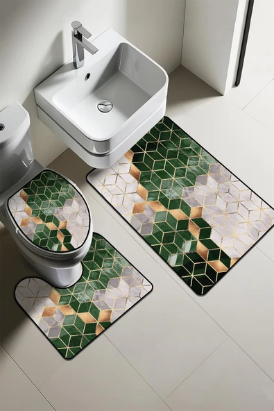 Modern Desenli 3'lü Banyo Paspas Takımı – Yıkanabilir Kaymaz Tabanlı Klozet Takımı KLZ0013 RENKLİ 60 X 90 - 1