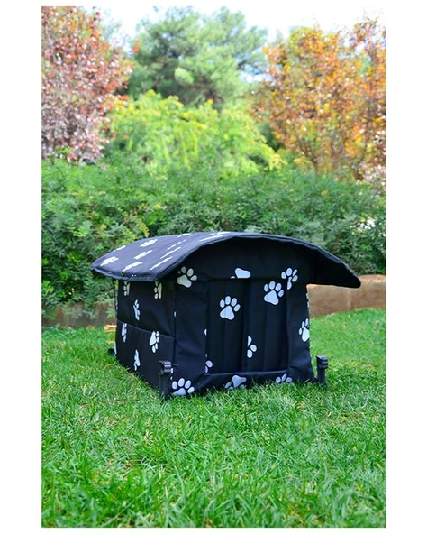 Yuga Pati Desenli Siyah Kedi Evi Isı ve Yağmur Korumalı - 2