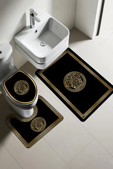 Modern Desenli 3'lü Banyo Paspas Takımı – Yıkanabilir Kaymaz Tabanlı Klozet Takımı KLZ0043 RENKLİ 60 X 90 - 1