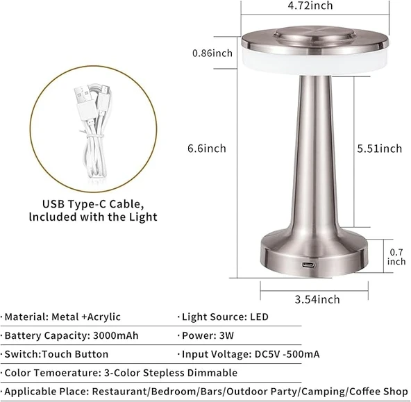 Monalisa Home Masa Üstü Şarjlı Abajur Lamba, Masaüstü, Led Sistemli - 4