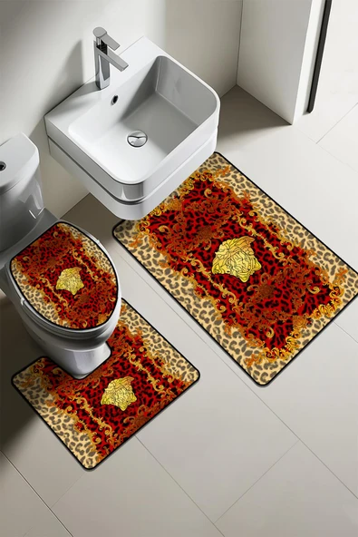 Modern Desenli 3'lü Banyo Paspas Takımı – Yıkanabilir Kaymaz Tabanlı Klozet Takımı KLZ0042 RENKLİ 60 X 90 - 1