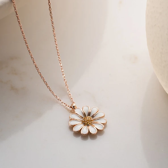 Vaoov 925 Ayar Gümüş Beyaz Papatya Kolye - Resim 5