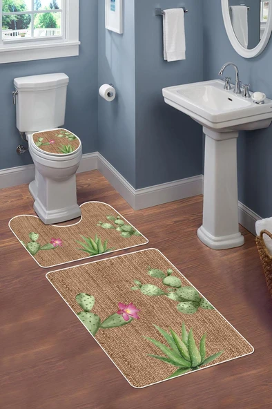 Modern Desenli Dijital Baskı 3’lü Banyo Paspas Takımı Yıkanabilir Kaymaz Tabanlı Klozet Takımı KLZ0020 RENKLİ 60 X 90 - Resim 2