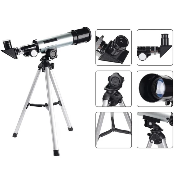 pilelistore Mini Teleskop Kara Uzay Teleskobu Aliminyum Gövde Tripodlu 50 x 360