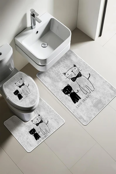 Modern Desenli 3'lü Banyo Paspas Takımı – Yıkanabilir Kaymaz Tabanlı Klozet Takımı KLZ0003 RENKLİ 60 X 90 - 1