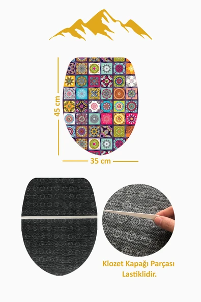 Modern Desenli 3'lü Banyo Paspas Takımı – Yıkanabilir Kaymaz Tabanlı Klozet Takımı KLZ0015 RENKLİ 60 X 90 - 4