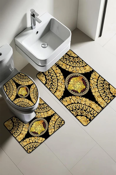 Modern Desenli Dijital Baskı 3’lü Banyo Paspas Takımı Yıkanabilir Kaymaz Tabanlı Klozet Takımı KLZ0041 RENKLİ 60 X 90 ürün görseli 1