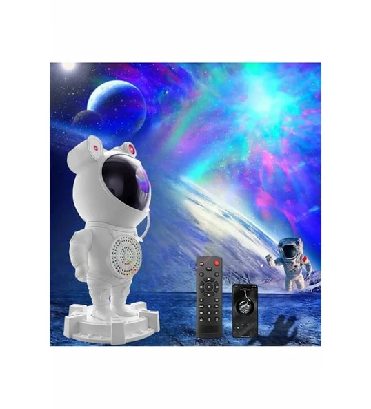 Monalisa Home Astronot Bluetooth Hoparlörlü Galaksi Işık Projektörü Yatak Odası için Gece Lambası - Resim 3