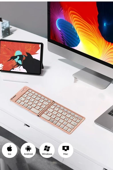 Torima TK-08 Pembe Kablosuz Katlanabilir Şarjlı Taşınabilir Mini Bluetooth Klavye - Resim 4