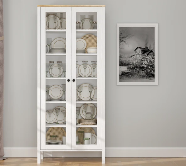 Hunerika Sarel Cam kapaklı vitrin/büfe - wood beyaz/legnano - 2