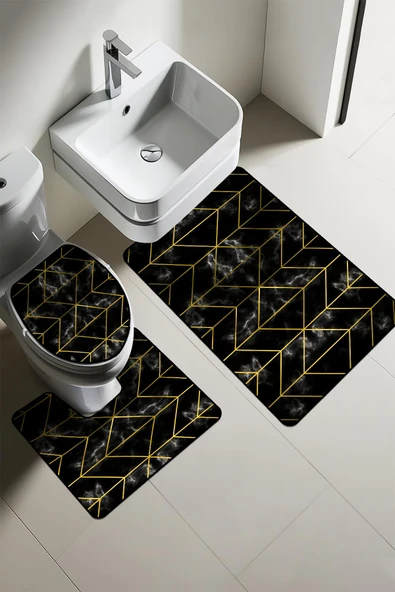 Modern Desenli 3'lü Banyo Paspas Takımı – Yıkanabilir Kaymaz Tabanlı Klozet Takımı KLZ0050 RENKLİ 60 X 90 - 1
