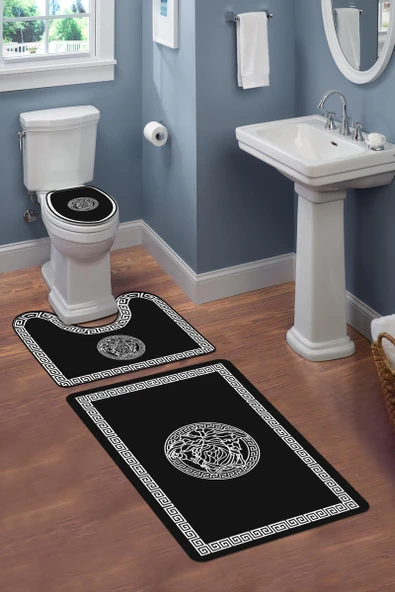 Modern Desenli 3'lü Banyo Paspas Takımı – Yıkanabilir Kaymaz Tabanlı Klozet Takımı KLZ0044 RENKLİ 60 X 90 - 2