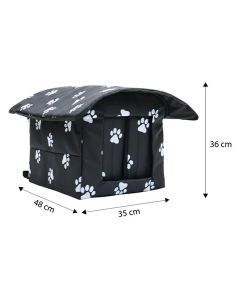 Yuga Pati Desenli Siyah Kedi Evi Isı ve Yağmur Korumalı - 9