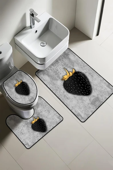 Modern Desenli 3'lü Banyo Paspas Takımı – Yıkanabilir Kaymaz Tabanlı Klozet Takımı KLZ0017 RENKLİ 60 X 90 - 1