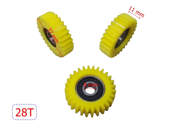 E-Bike Pedal Destekli Dişli Rulmanlı Set 28T – Sarı Plastik 3’lü Dişli Takımı - Resim 2