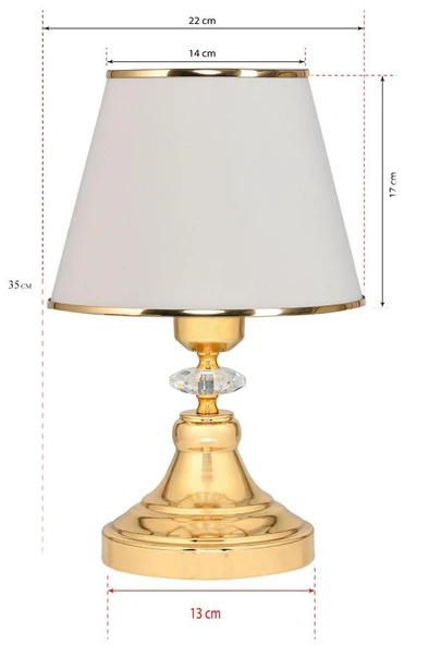 Art Deco Tarz Kristal Taş Süslü Metal Ayak ve Gold Şeritli Krem Başlık 2'li Abajur Seti İki Adet - 2