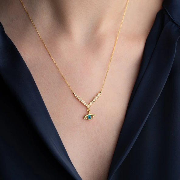 Vaoov 925 Ayar Gümüş Taşlı Sallantılı Göz Kolye - Resim 2