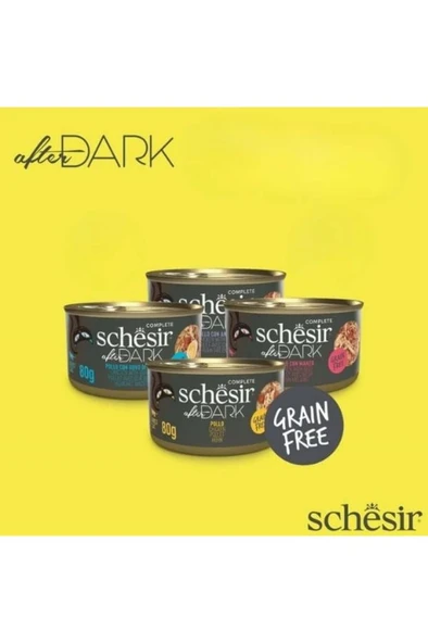 Schesir After Dark Tavuk & Bıldırcın Yumurtası & Sığır & Ördek Et Suyunda Yetişkin Kedi Konservesi Çeşit Paketi 12x80g  Skt: 02/2027 - Resim 3