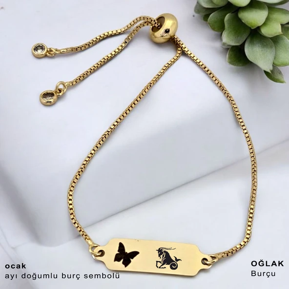 14 Ayar Altın Plakalı Burca Özel Altın Renkli Zincirli Kelebek Motifli Hediye Bileklik-643 ürün görseli