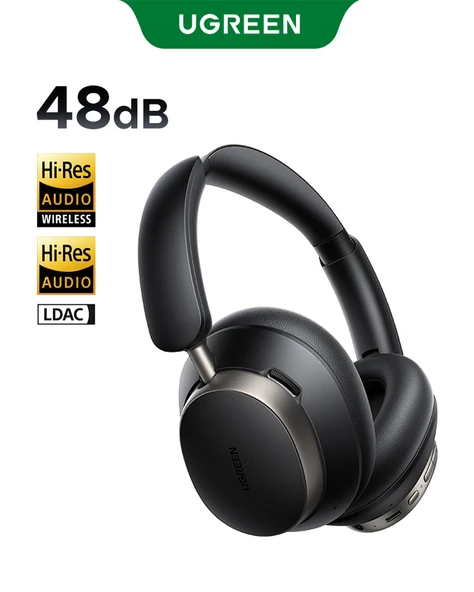 UGREEN HiTune Max6 Studio Pro Hibrit Aktif Gürültü Engelleyici Kablosuz Kulak Üstü Kulaklık, 100 Saat Çalma Süresi, Siyah, 55687 - Resim 2