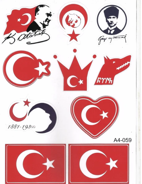 ATATÜRK VE BAYRAK FİGÜRLÜ A4 BOYUTUNDA ÇIKARTMA SETİ ürün görseli 1