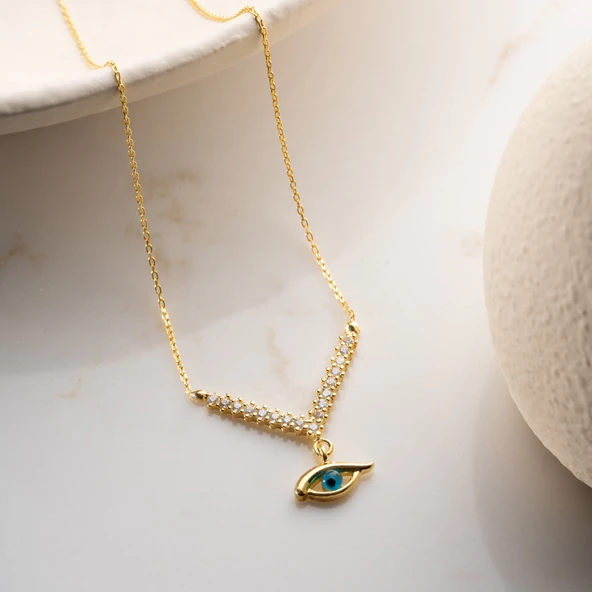 Vaoov 925 Ayar Gümüş Taşlı Sallantılı Göz Kolye - Resim 3