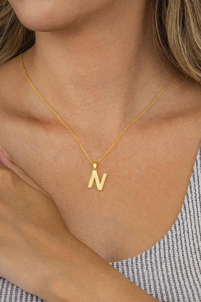 Gümüş Pazarım Altın Kaplama N Harfi Kadın 925 Ayar Gümüş Kolye ürün görseli 1