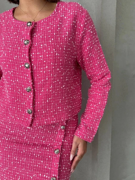 Ceketli etek takım chl kumaş fuşya h24443 - Resim 6