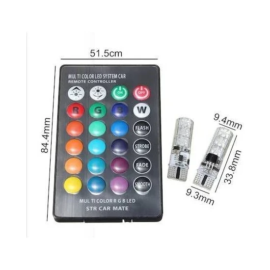 12 Led Rgb T10 Kumandalı Çakarlı Park Ampülü Carub - Resim 2