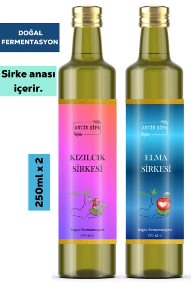 Antik Şifa Elma Sirkesi ve Kızılcık Sirkesi ( 250 ml + 250 ml ) - Doğal Fermente ürün görseli