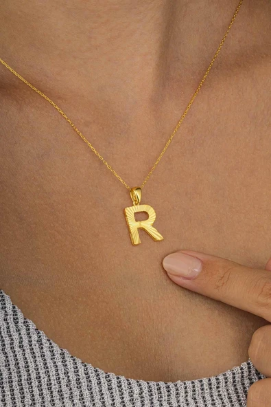 Gümüş Pazarım Altın Kaplama R Harfli Kadın 925 Ayar Gümüş Kolye - 3